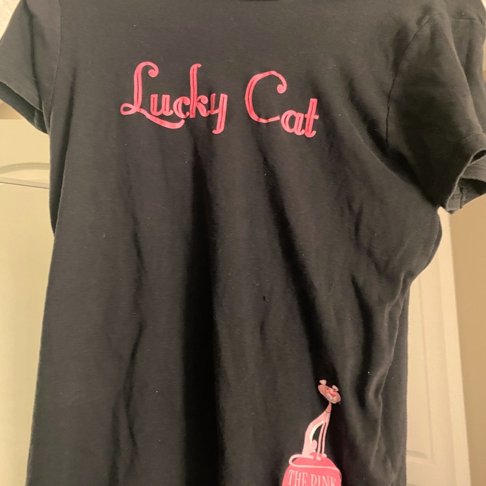 2/$20 Pink Panther Lucky Cat Vintage Cartoon 40th Anniversary Black Top Junior L